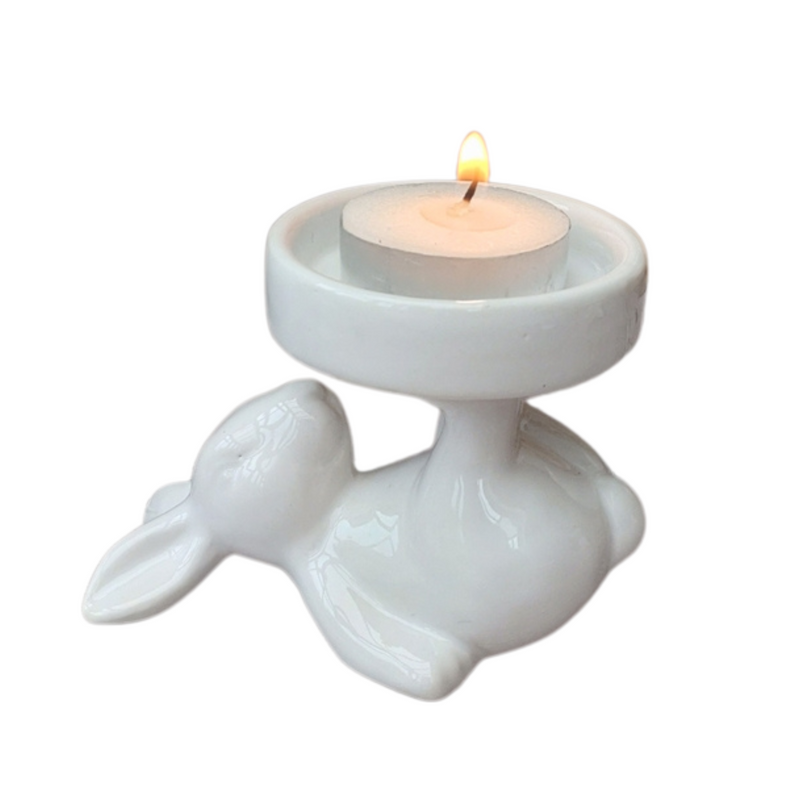 White Ceramic Bunny Rabbit Tea Light Candle or Cupcake Holder