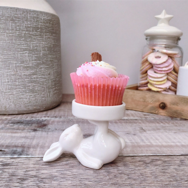 White Ceramic Bunny Rabbit Tea Light Candle or Cupcake Holder