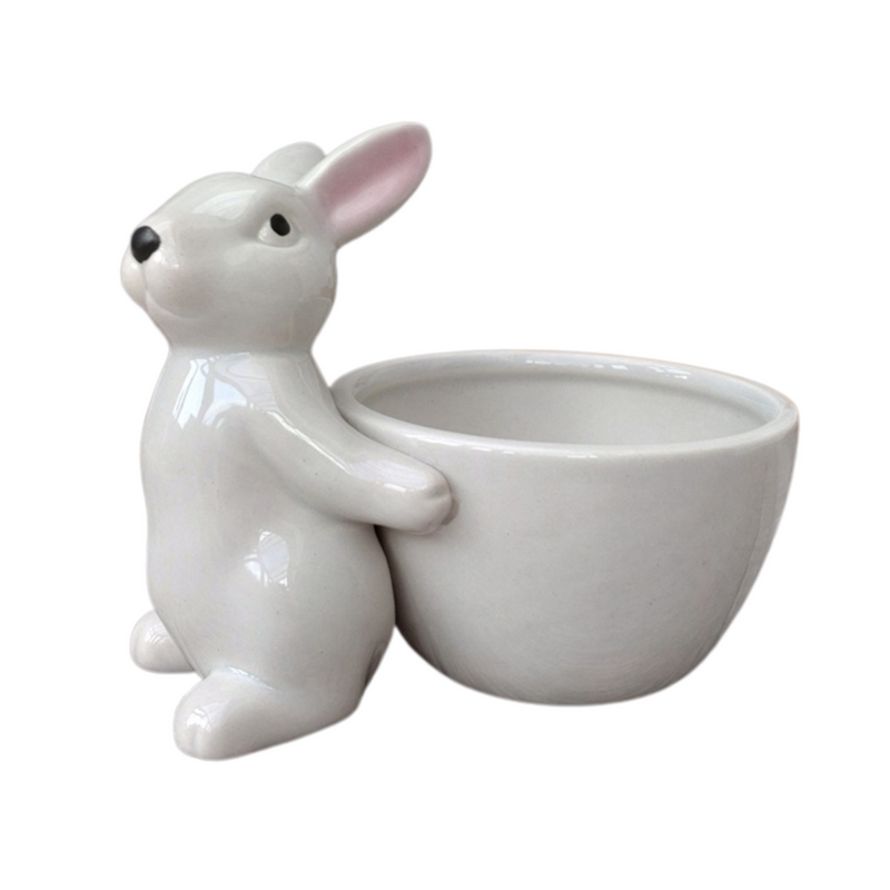 White or Grey Ceramic Bunny Rabbit Snack Bowl