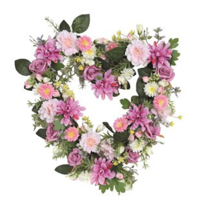 Heart Floral Wreath Pink Rose, Sunflower and Dahlia (45cm)