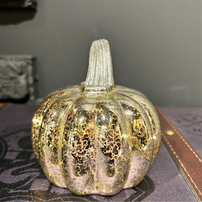 Small Silver LED Glass Pumpkin Lantern 10cm