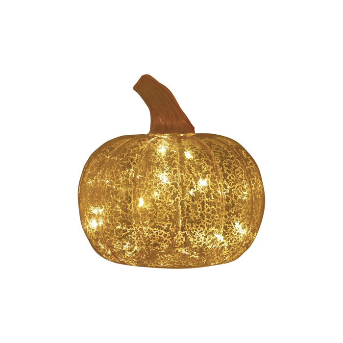 Medium Gold LED Glass Pumpkin Lantern 12cm